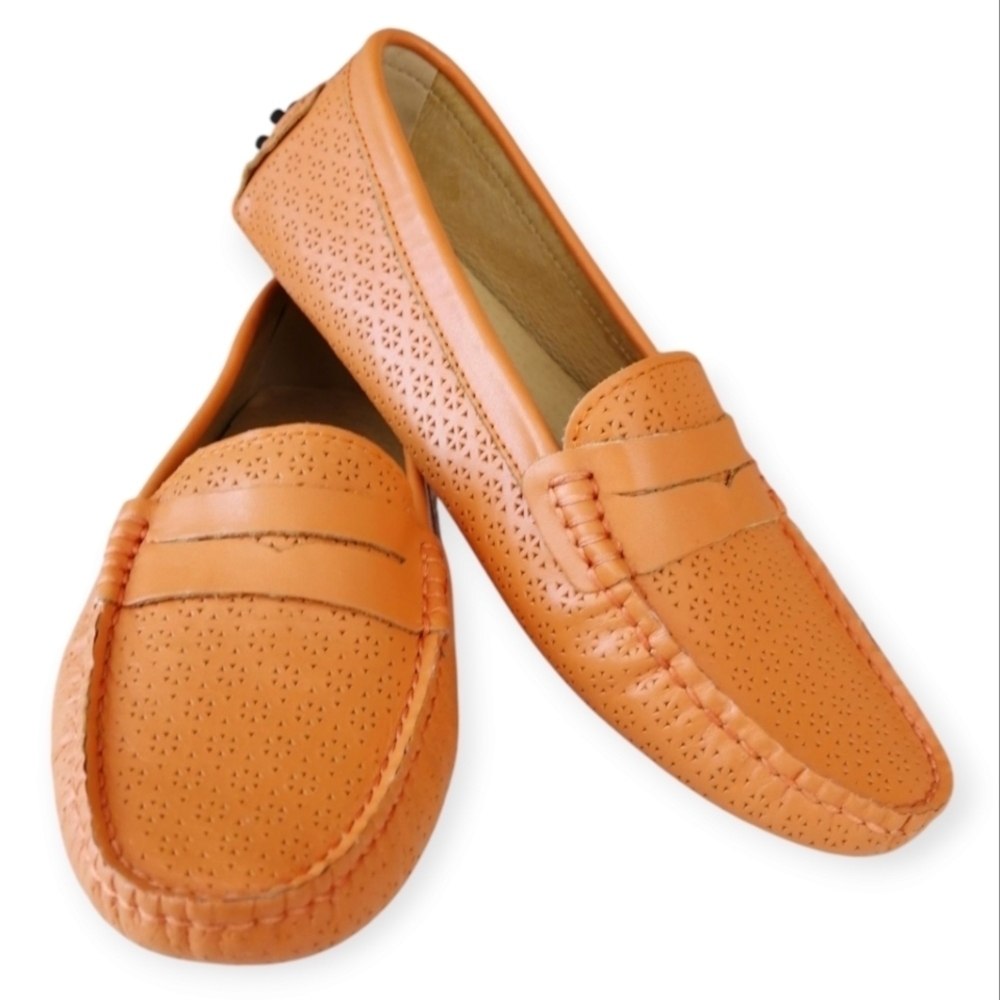 Tod's Gommino Leather Driving Loafers Lasercut Orange Woman's 36 (6 US) Like New